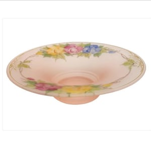 Vintage Pink Satin Glass Bowl Reverse Painted Floral Frosted Fruit Pedestal Bowl Vintage Painted Centerpiece Pink Decor Pink Kitchen