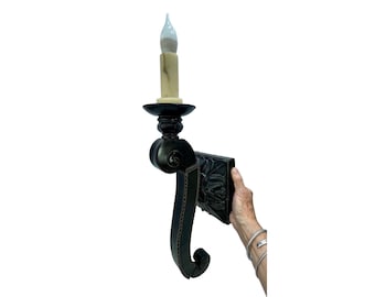 Spanish Colonial Revival Style Wall Sconce Gothic Mediterranean Single Candle Leather Wrapped Arm Large & Heavy