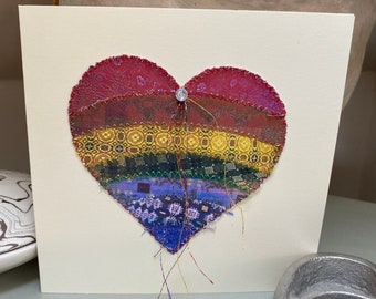 Fiddlestitch Rainbow Greetings Card, Pride, LGBT Rainbow Heart Card to send Love & Smiles