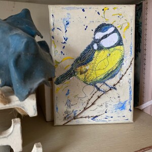 Fiddlestitch Blue Tit Canvas, a Fiddlestitch stitched Blue Tit on a handpainted Canvas perfect gift for Bird Lovers. image 2