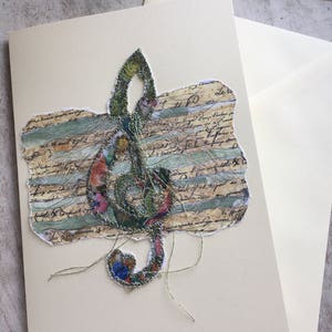 Fiddlestitch Treble Clef Card. Musical Heart Gift , G-Clef Card for Music Lovers, Teacher's thank you note. Blank Card with envelope.
