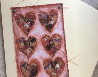 Fiddlestitch Red Heart Love Card, Valentines Card, Stitched Love Heart Greetings Card.