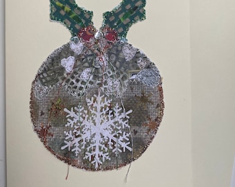 Fiddlestitch Christmas Pudding Card,Stitched Christmas Card