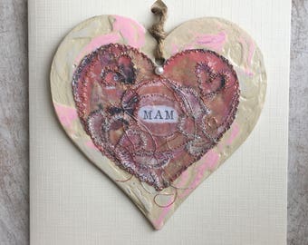 Fiddlestitch Mam Mother's Day Card & Gift, Sul Y Mamam, Mam, Mum Handmade Card. Can be personalised with your choice of name.