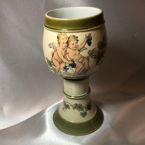 Mettlach PUG Goblet; 2954; cherubs; repaired; Villeroy and Boch, mettlach PUG goblet