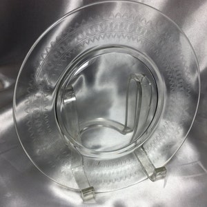 Etched Glass Plates; clear glass dish, etched glass, luncheon plate