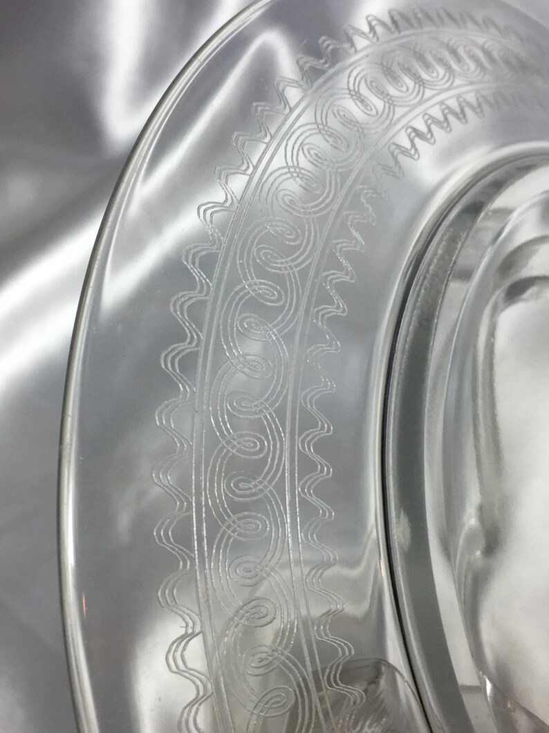 Etched Glass Plates Clear Glass Dish Etched Glass Luncheon Etsy