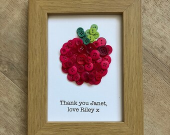Button Art Apple Frame, Personalised Teacher Thank You Gift