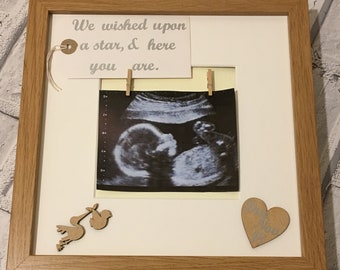 Cornice per foto personalizzata con ecografia del neonato, cicogna e cuore, regalo per neonato