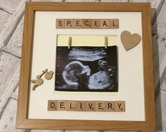 Baby Scan Bilderrahmen, Scrabble Art, Babypartygeschenk