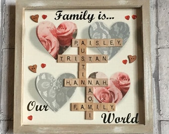 Large Scrabble Art Frame, Anniversaries, Special Birthdays, Wedding, Family, Scrabble Frame