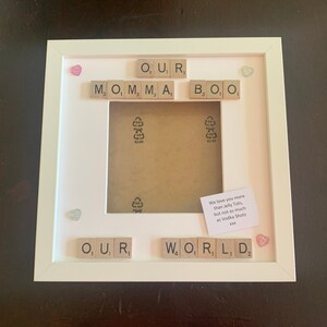 Our World Scrabble Art Photo Frame, Nana, Nanny, Grandma, Grandad, Mum, Dad, Auntie, Uncle, Personalised Scrabble Frame, Scrabble Art Frame