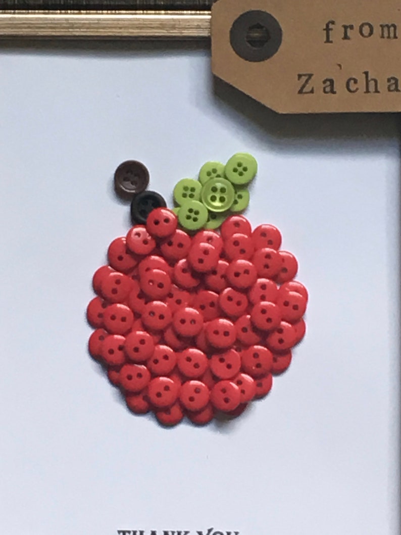 Teacher Gift Button Art Frame Buttonart Apple Thank You - Etsy