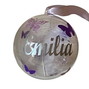Christmas Memory Butterfly Bauble, Personalised Memorial Christmas Tree Ornament. Perfect for cherishing lost loved ones at Christmas.