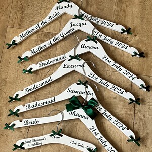 Wedding Hangers Personalised x 7, Bride&#39;s Hanger, Bridesmaid Dress Hangers, Wedding Dress Hanger, Maid of Honour Dress Hanger, Bridal Hanger