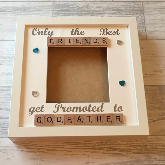 Only The Best Friends Get Promoted To Godparents Scrabble Photo Frame Xmas