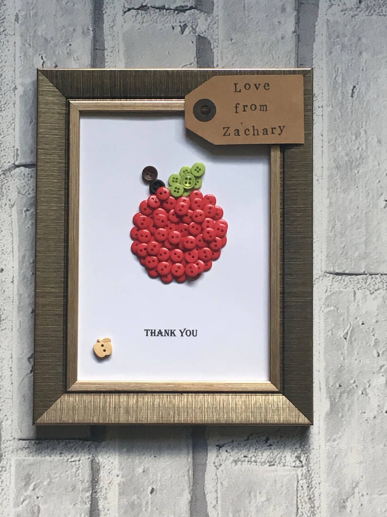 Teacher Gift Button Art Frame Buttonart Apple Thank You - Etsy