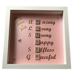 Mother in Words Personalised Scrabble Frame, Personalised with your words, a beautiful gift for Mum