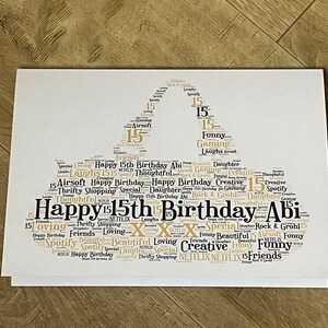 Superbes cartes d'anniversaire A5 Word Art, entièrement personnalisées, typographie, nuage de mots