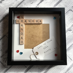 Grandma Grandad Personalised Scrabble Art Photo Frame, Nanny Grandad, Nana Grandad Photo Frame, Gifts from Children, Grandparent gifts