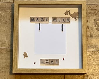 Cornice artistica Scrabble personalizzata per scansione del bambino, regalo per baby shower