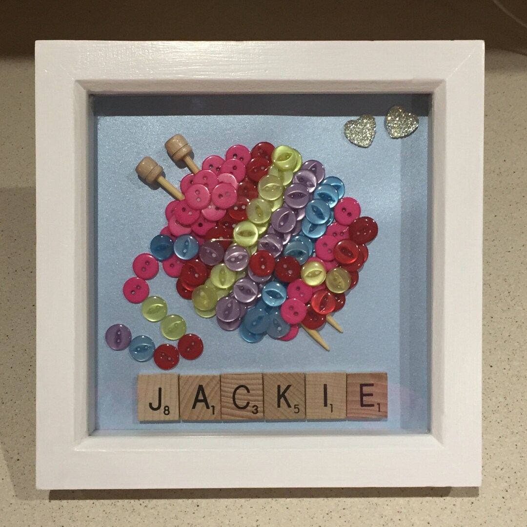 Knitting Wool Button Art Frame, Knitting Needles and Wool, Knitting