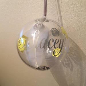 Christmas Memory Rose Flower Personalised Bauble, Memorial Christmas Tree Ornament.