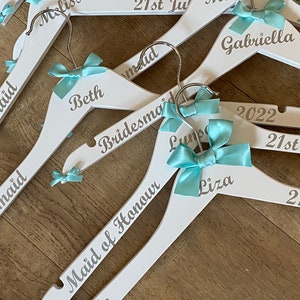 Wedding Hangers Personalised x 4, Bridesmaid Dress Hangers, Wedding Day Hanger, Bride&#39;s Hanger, Bridal Hanger, Dress Hanger