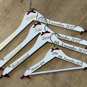 Wedding Hangers Personalised x 4, Bridesmaid Dress Hangers, Wedding Day Hanger, Bride&#39;s Hanger, Bridal Hanger, Dress Hanger