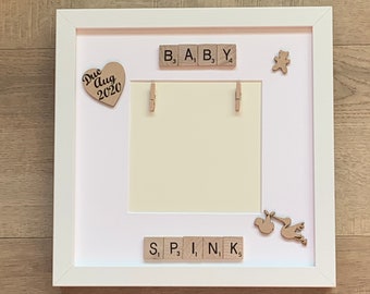 Baby Scan Fotorahmen, personalisiert mit Nachname & Fälligkeitsdatum. Baby Andenken