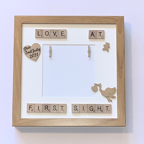 Love at First Sight Baby Scan Scrabble Art Personalised Photo Frame, Baby Shower Gift, Customised Photo Frame, Baby Scan Frame,New Baby Gift