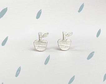 Apple earrings with fine structure, silver