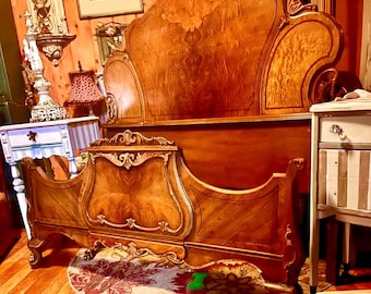 Antique queen wooden bed frame. Ornate and beautiful nightstands sold separately .