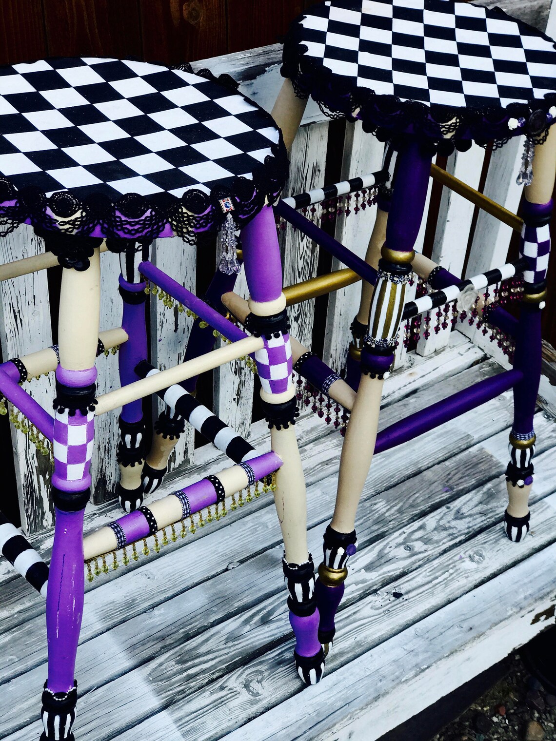 Whimsical Outrageously Fun Bar Stools Checkerboard B&w Etsy