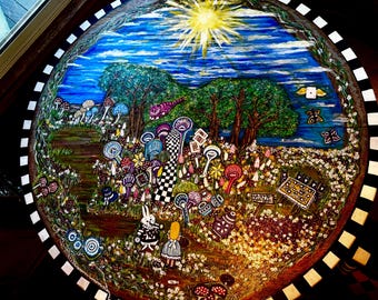 Fantasy children’s furniture.vintage table with huge claw feet. Rabbit feet Alice in Wonderland