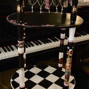 Hand Painted Entry Way Table, Harlequin Checkerboard, Crystal Pull
