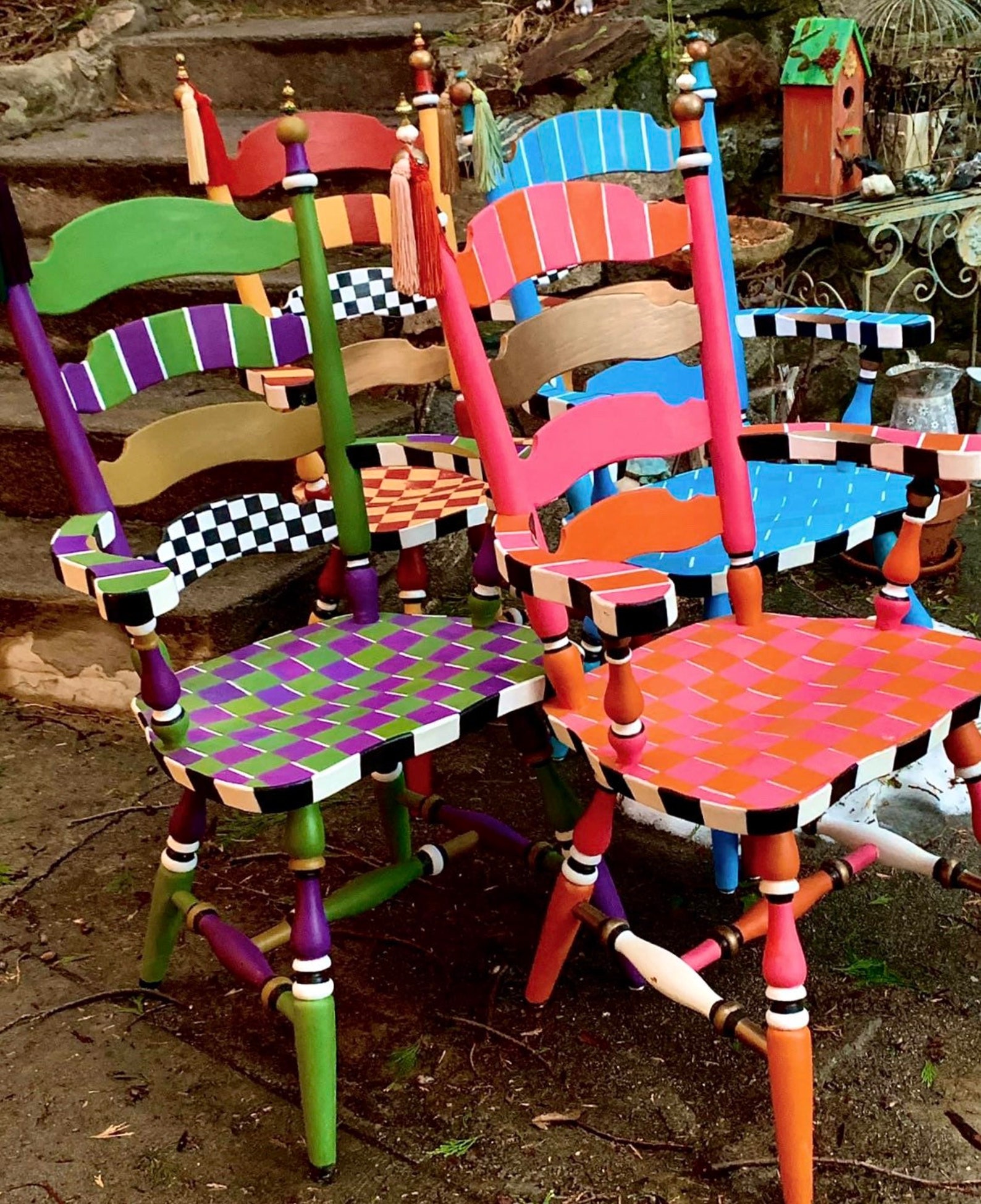 Vintage Whimsical Dining Chair: Hand-Painted Mad Hatter Style