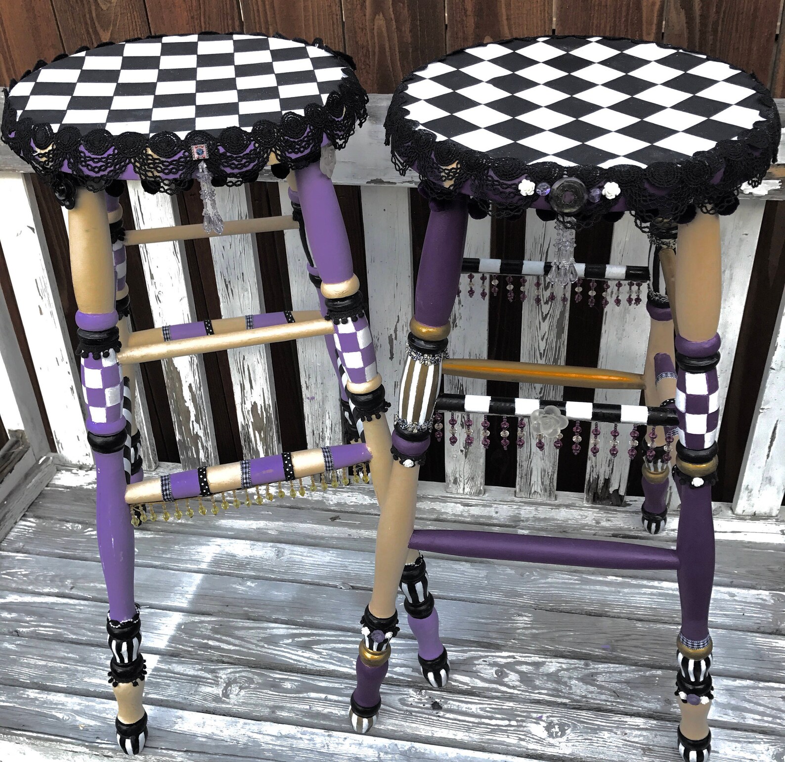 Whimsical outrageously fun bar stools Checkerboard b&w Etsy