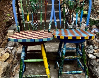 Custom Hand-Painted Nature Stool: Themed Decor
