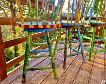 Hand-painted Nature Bar Stool: Whimsical Lake House Decor