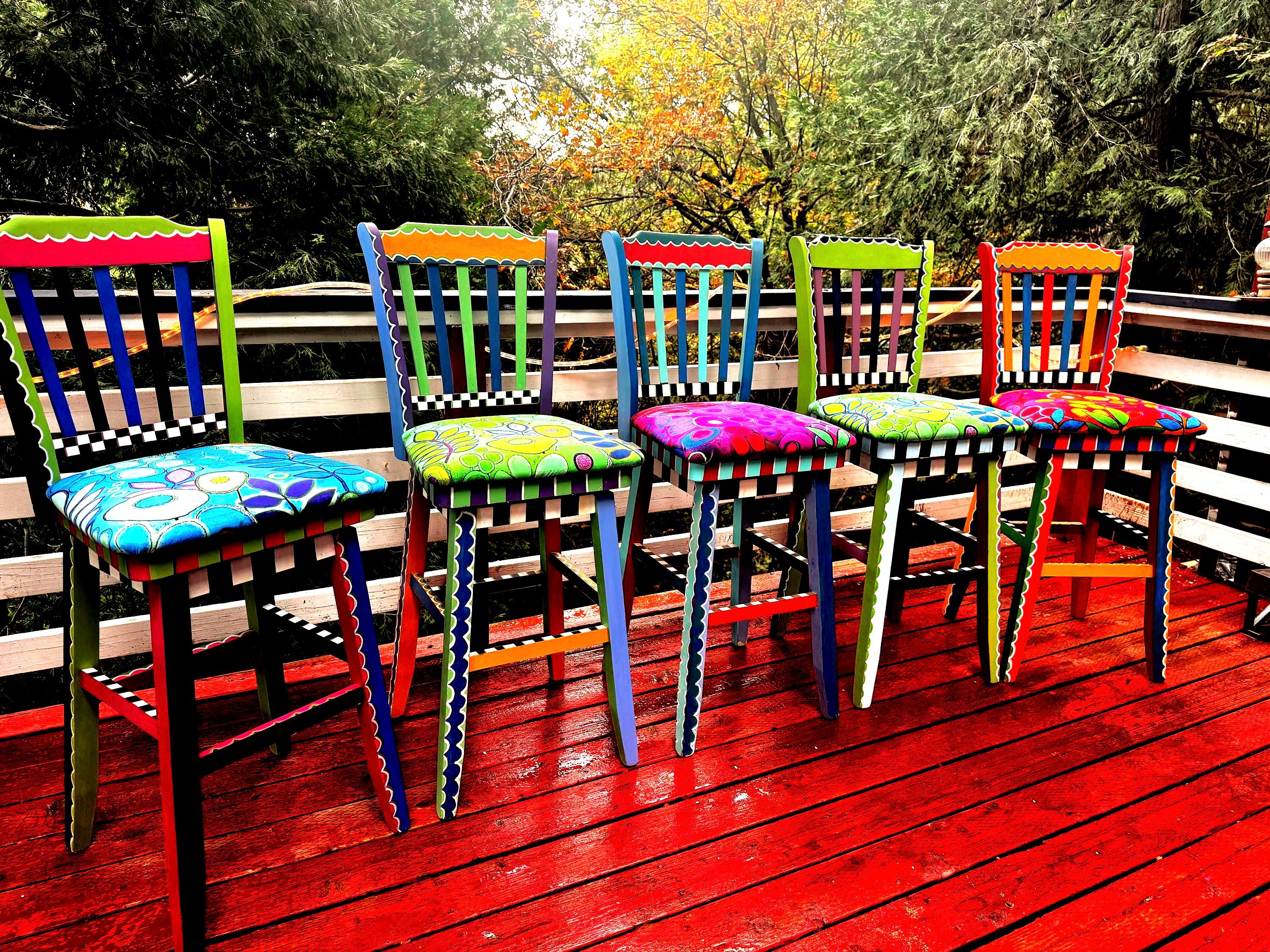Crazy Colorful Bar Stools. Hand Painted. Upholstery Custom Made .your ...