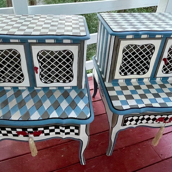 Oversized nite stands or side tables made to order. Checkerboard ,harlequin , polka dots ,whimsical storage