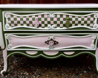 Vintage mini dresser chalk painted ,  Bedroom dresser , hand carved wood custom order only sample listing . .