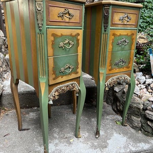 Vintage Nightstands with Brass Hardware . Custom ordered hand painted.