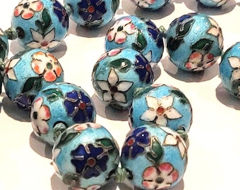 Collar vintage de cuentas esmaltadas estilo art déco: nudos plateados con motivos florales asiáticos