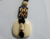 Vintage Ethnic Tibetan Handcrafted Long Pendant Tribal Artisan Leather Necklace