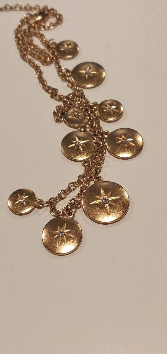 Vintage Art Deco Golden Gold Charm Engraved Star … - image 8