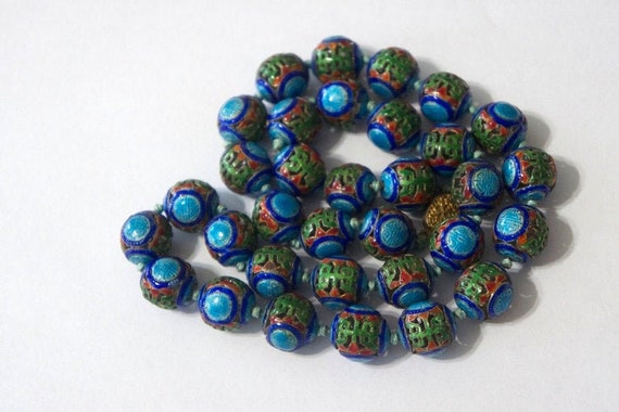 Vintage China Mandarin Bead Turquoise Green Blue a
