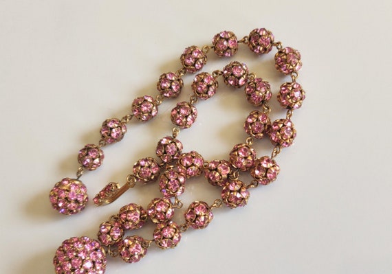 Estate High end PINK rhinestone balls Necklace ~ D