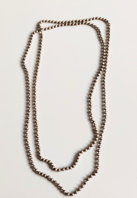 Estate Silver Beaded Long Chain Victorian Silver … - image 4